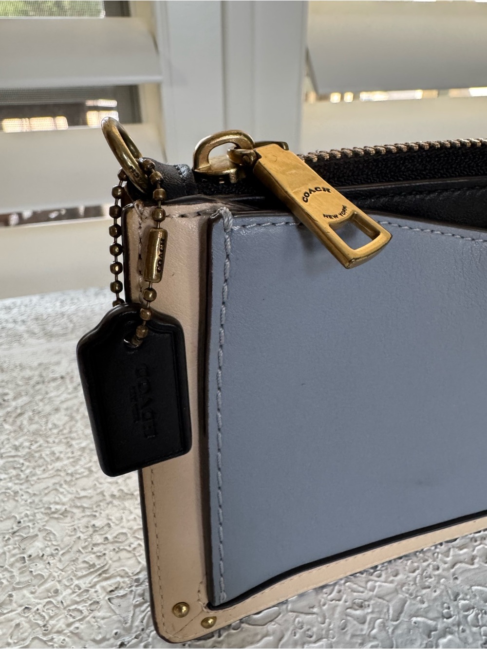 Coach Colorblock Leather Wristlet in Blue and Cream Dreamer - Picture 2 of 7